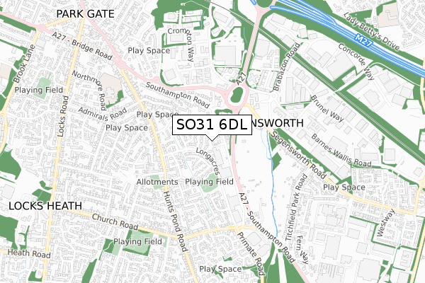 SO31 6DL map - small scale - OS Open Zoomstack (Ordnance Survey)