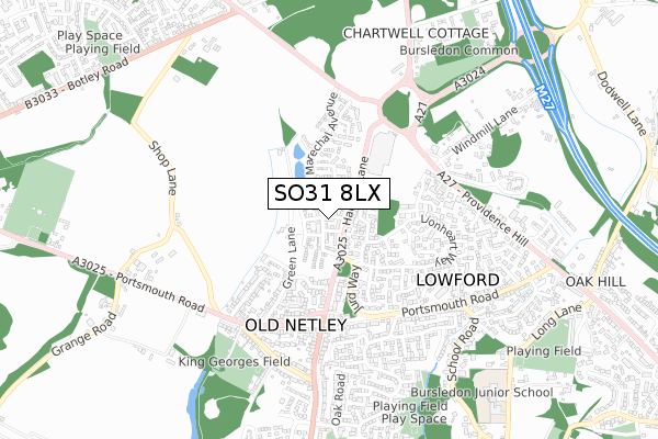 SO31 8LX map - small scale - OS Open Zoomstack (Ordnance Survey)
