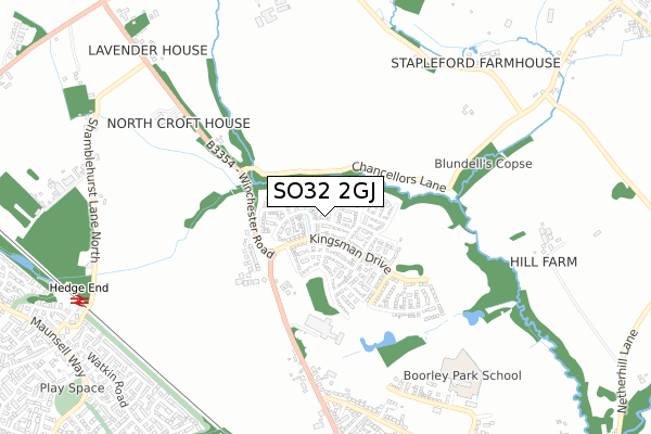SO32 2GJ map - small scale - OS Open Zoomstack (Ordnance Survey)