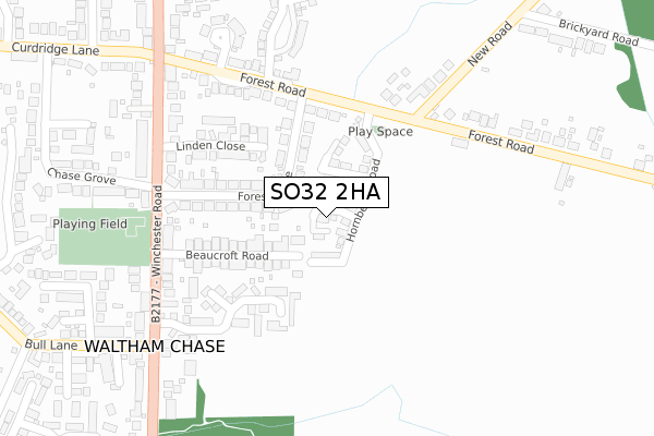 SO32 2HA map - large scale - OS Open Zoomstack (Ordnance Survey)