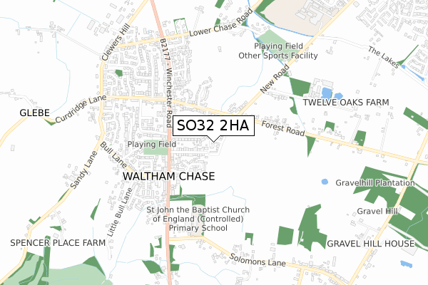 SO32 2HA map - small scale - OS Open Zoomstack (Ordnance Survey)