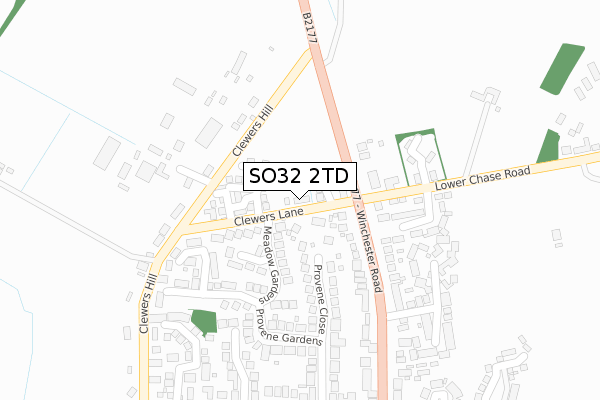 SO32 2TD map - large scale - OS Open Zoomstack (Ordnance Survey)