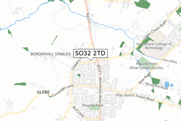 SO32 2TD map - small scale - OS Open Zoomstack (Ordnance Survey)