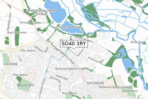 SO40 3RY map - small scale - OS Open Zoomstack (Ordnance Survey)