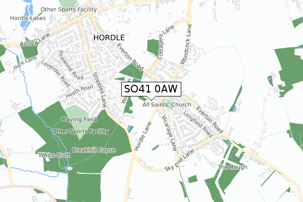 SO41 0AW map - small scale - OS Open Zoomstack (Ordnance Survey)