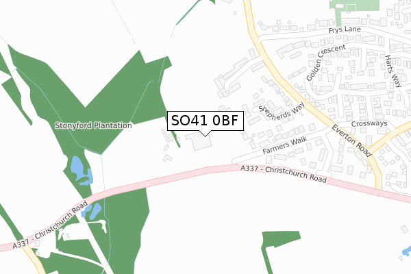 SO41 0BF map - large scale - OS Open Zoomstack (Ordnance Survey)