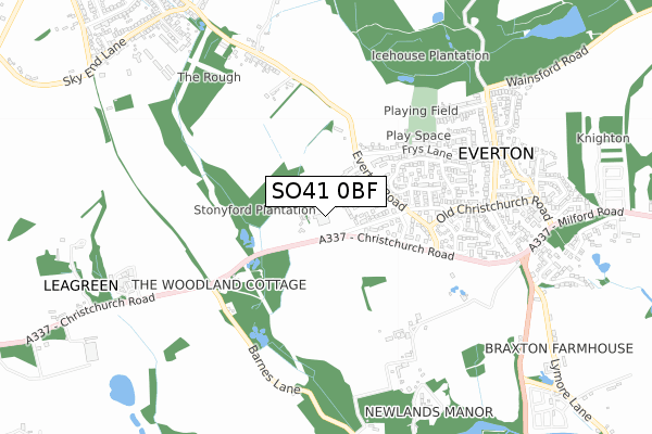 SO41 0BF map - small scale - OS Open Zoomstack (Ordnance Survey)