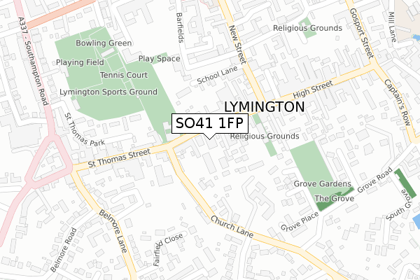 SO41 1FP map - large scale - OS Open Zoomstack (Ordnance Survey)