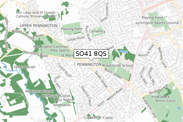 SO41 8QS map - small scale - OS Open Zoomstack (Ordnance Survey)