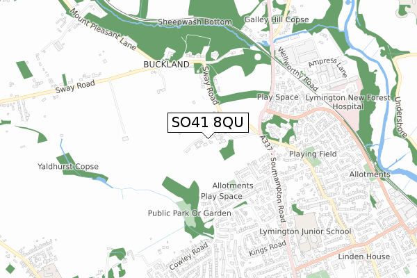 SO41 8QU map - small scale - OS Open Zoomstack (Ordnance Survey)