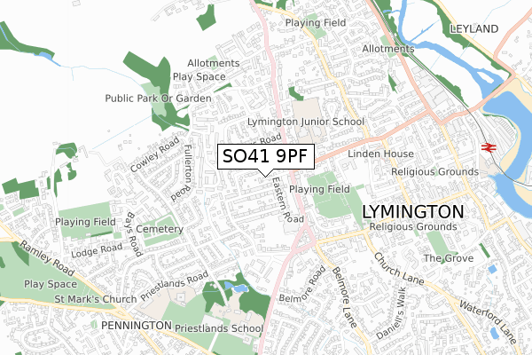 SO41 9PF map - small scale - OS Open Zoomstack (Ordnance Survey)