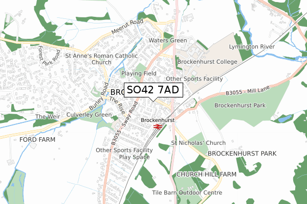 SO42 7AD map - small scale - OS Open Zoomstack (Ordnance Survey)