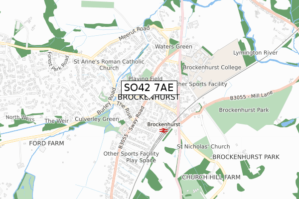 SO42 7AE map - small scale - OS Open Zoomstack (Ordnance Survey)