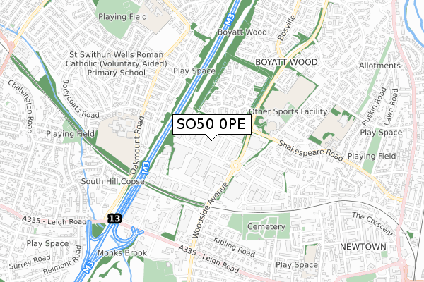 SO50 0PE map - small scale - OS Open Zoomstack (Ordnance Survey)