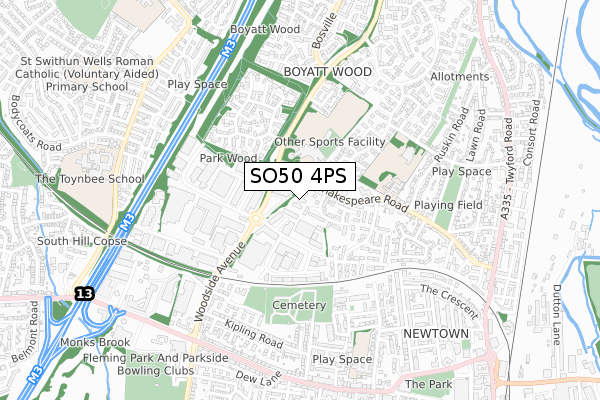 SO50 4PS map - small scale - OS Open Zoomstack (Ordnance Survey)