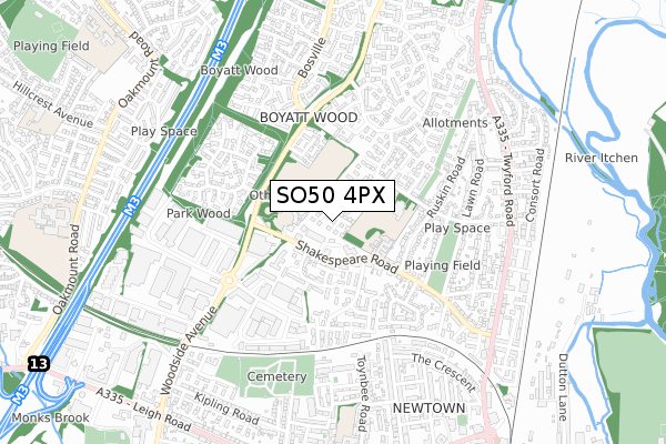SO50 4PX map - small scale - OS Open Zoomstack (Ordnance Survey)