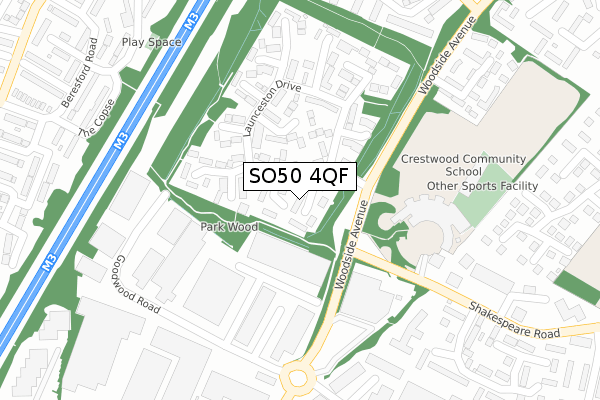 SO50 4QF map - large scale - OS Open Zoomstack (Ordnance Survey)