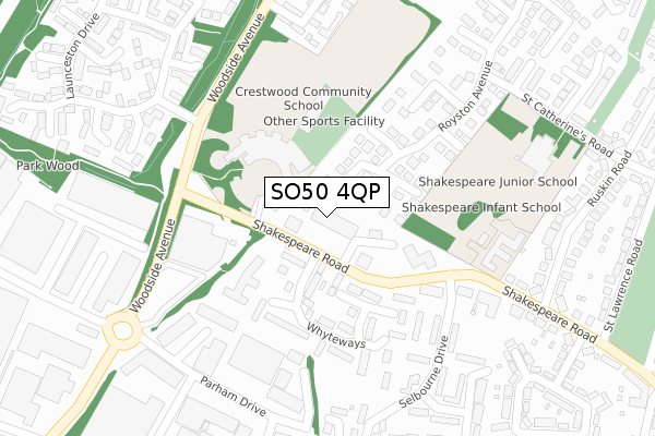 SO50 4QP map - large scale - OS Open Zoomstack (Ordnance Survey)