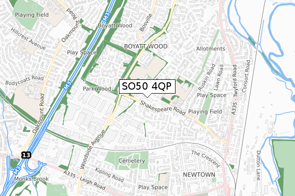 SO50 4QP map - small scale - OS Open Zoomstack (Ordnance Survey)