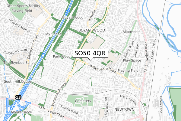 SO50 4QR map - small scale - OS Open Zoomstack (Ordnance Survey)