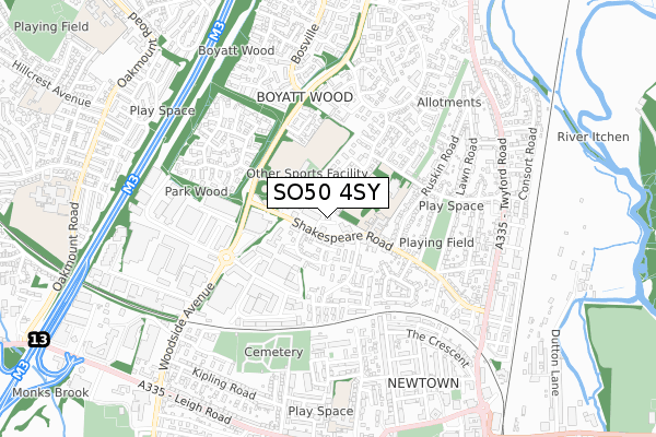 SO50 4SY map - small scale - OS Open Zoomstack (Ordnance Survey)