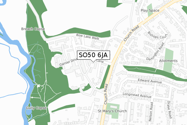 SO50 6JA map - large scale - OS Open Zoomstack (Ordnance Survey)