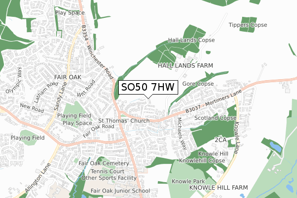 SO50 7HW map - small scale - OS Open Zoomstack (Ordnance Survey)