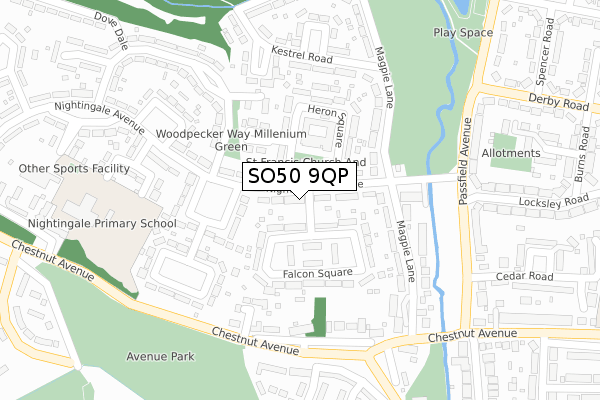 SO50 9QP map - large scale - OS Open Zoomstack (Ordnance Survey)