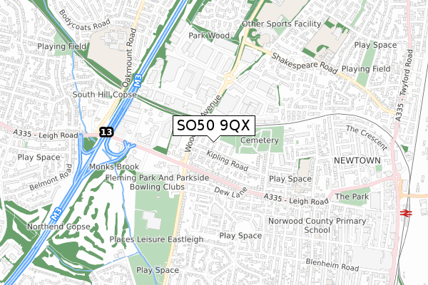 SO50 9QX map - small scale - OS Open Zoomstack (Ordnance Survey)