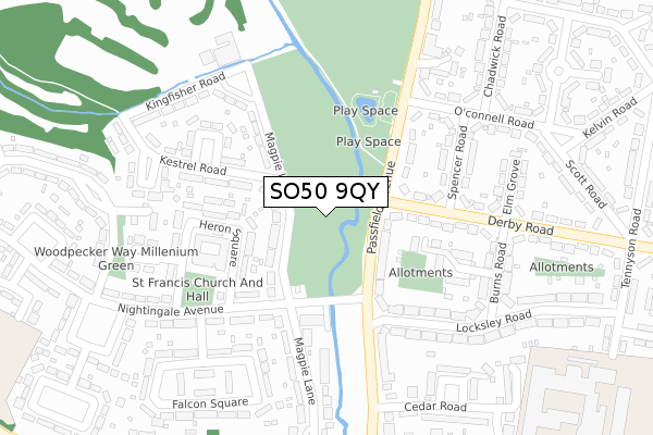 SO50 9QY map - large scale - OS Open Zoomstack (Ordnance Survey)