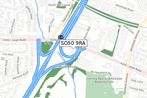 SO50 9RA map - large scale - OS Open Zoomstack (Ordnance Survey)