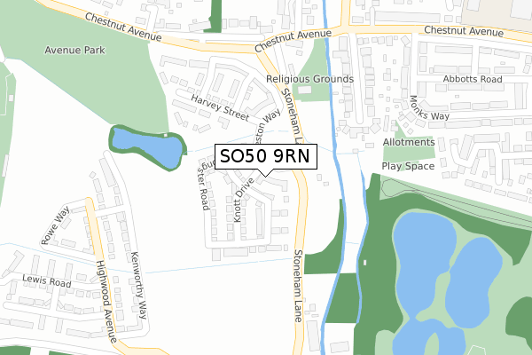 SO50 9RN map - large scale - OS Open Zoomstack (Ordnance Survey)
