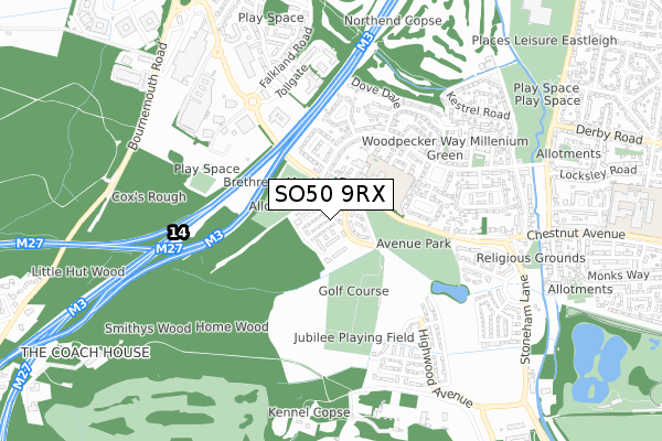 SO50 9RX map - small scale - OS Open Zoomstack (Ordnance Survey)