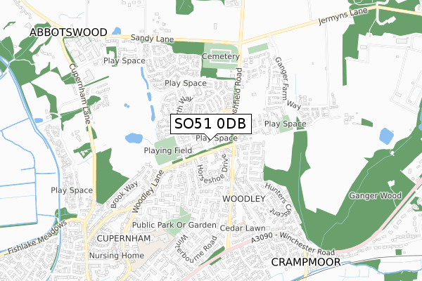 SO51 0DB map - small scale - OS Open Zoomstack (Ordnance Survey)