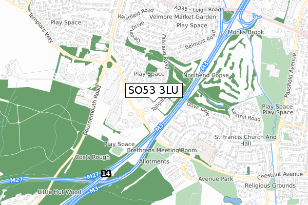 SO53 3LU map - small scale - OS Open Zoomstack (Ordnance Survey)