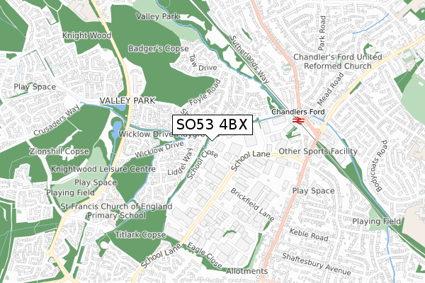 SO53 4BX map - small scale - OS Open Zoomstack (Ordnance Survey)