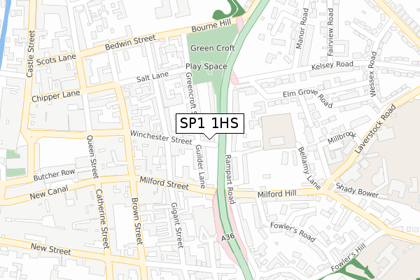 SP1 1HS map - large scale - OS Open Zoomstack (Ordnance Survey)