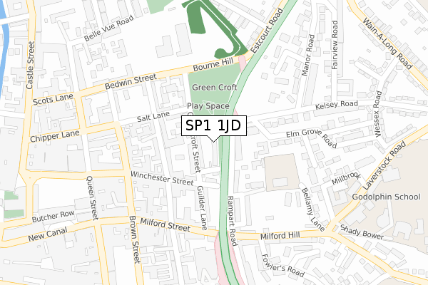 SP1 1JD map - large scale - OS Open Zoomstack (Ordnance Survey)