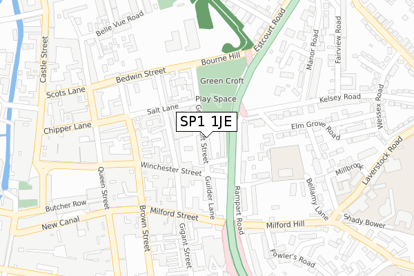 SP1 1JE map - large scale - OS Open Zoomstack (Ordnance Survey)