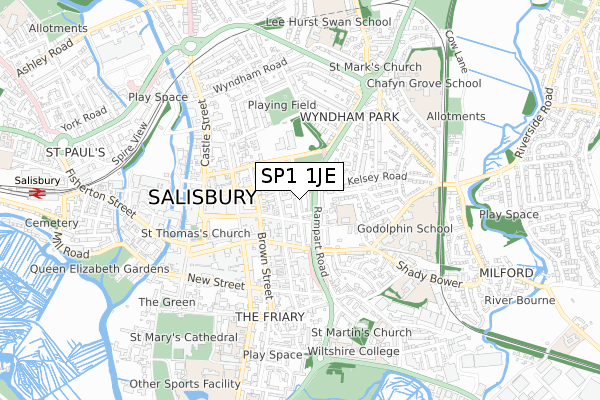 SP1 1JE map - small scale - OS Open Zoomstack (Ordnance Survey)