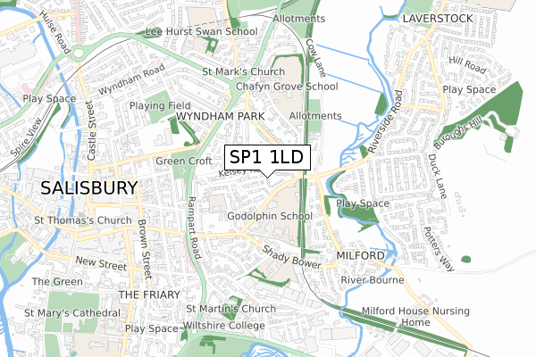 SP1 1LD map - small scale - OS Open Zoomstack (Ordnance Survey)