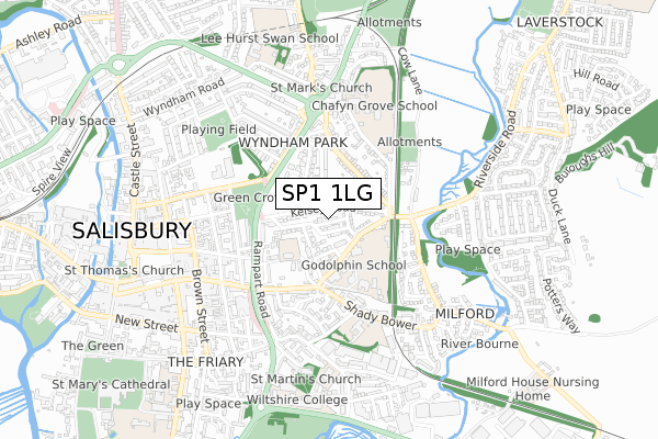 SP1 1LG map - small scale - OS Open Zoomstack (Ordnance Survey)