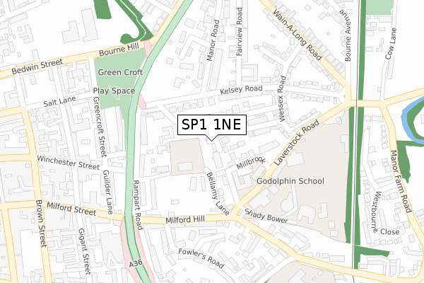 SP1 1NE map - large scale - OS Open Zoomstack (Ordnance Survey)