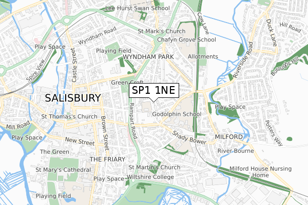 SP1 1NE map - small scale - OS Open Zoomstack (Ordnance Survey)