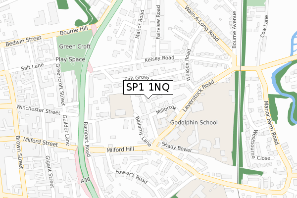 SP1 1NQ map - large scale - OS Open Zoomstack (Ordnance Survey)