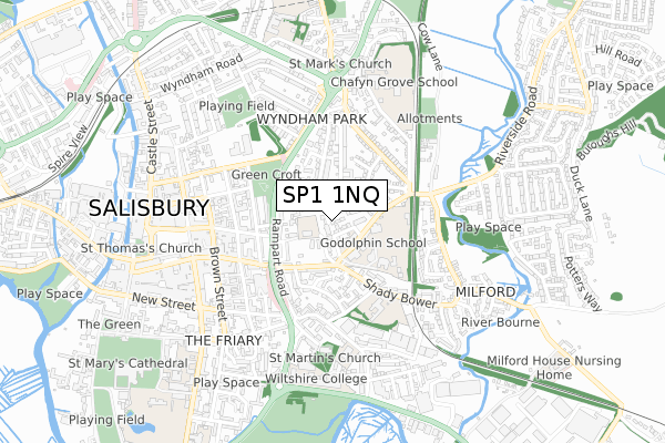 SP1 1NQ map - small scale - OS Open Zoomstack (Ordnance Survey)