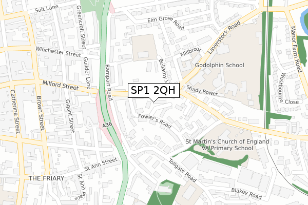 SP1 2QH map - large scale - OS Open Zoomstack (Ordnance Survey)