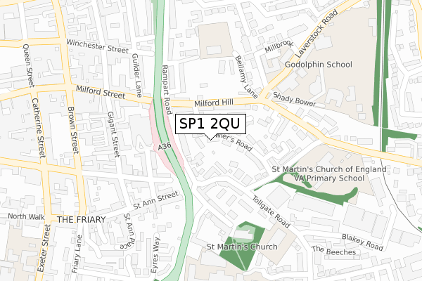 SP1 2QU map - large scale - OS Open Zoomstack (Ordnance Survey)