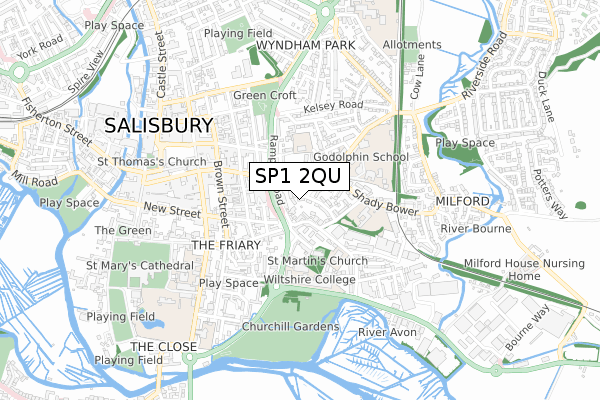 SP1 2QU map - small scale - OS Open Zoomstack (Ordnance Survey)