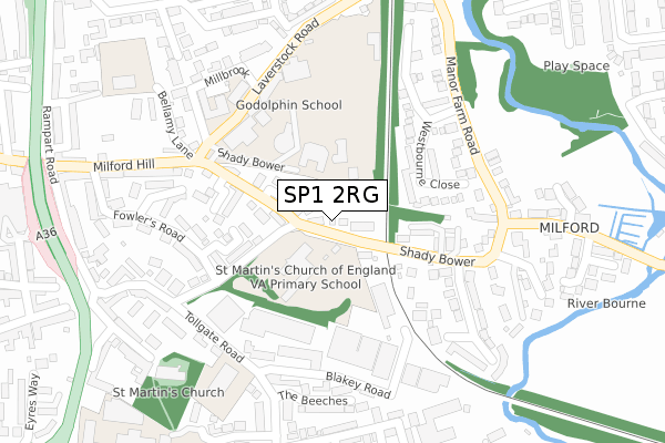 SP1 2RG map - large scale - OS Open Zoomstack (Ordnance Survey)